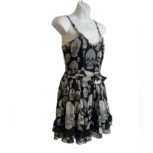 Tripp NYC Skull Grunge V Neck Black Gothic Lolita Baby Doll Dress Small - Picture 2 of 14